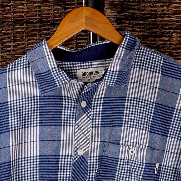 Brooklyn Industries Button Up Shirt Blue Large Blue Plaid - Picture 2 of 2